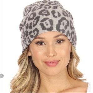 CHRIS & CAROL LEOPARD PRINT BRUSHED BEANIE/HEADBAND